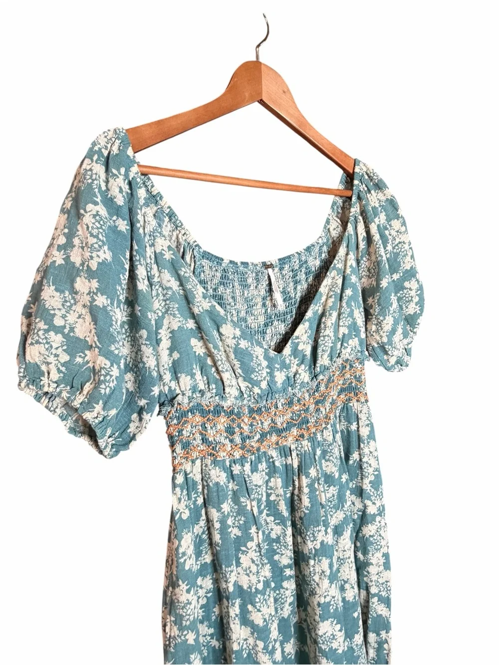 Free People Ellie Boho Cottagecore Floral Mini Dress Seafoam Green/blue size-S